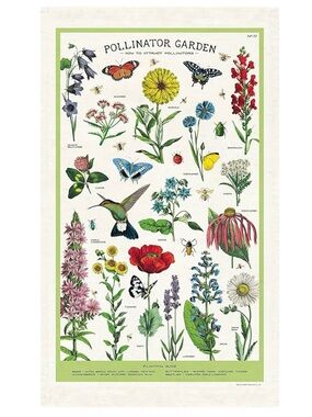 Cavallini & Co. Pollinator Garden Vintage Kitchen Tea Towel Multicolor New